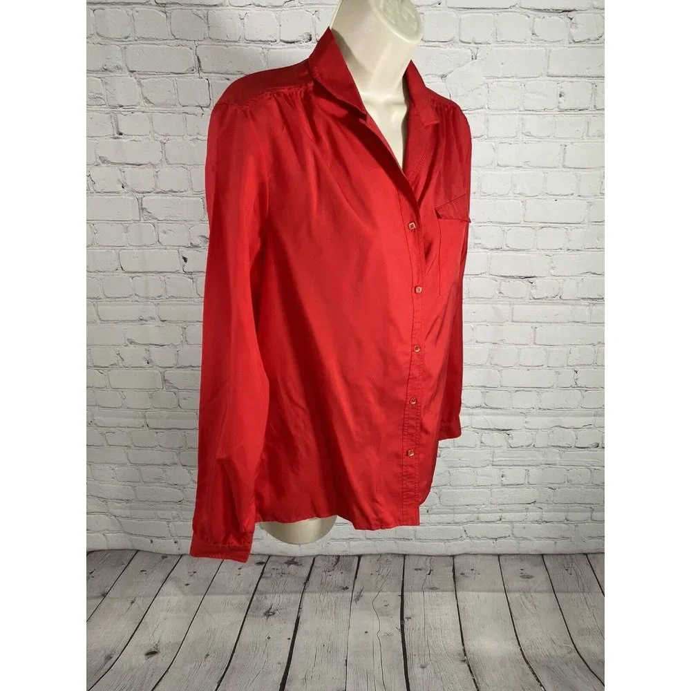 VTG Ship’n Shore Silken Wonder Solid Red Long Sleeve Button Up Blouse 10